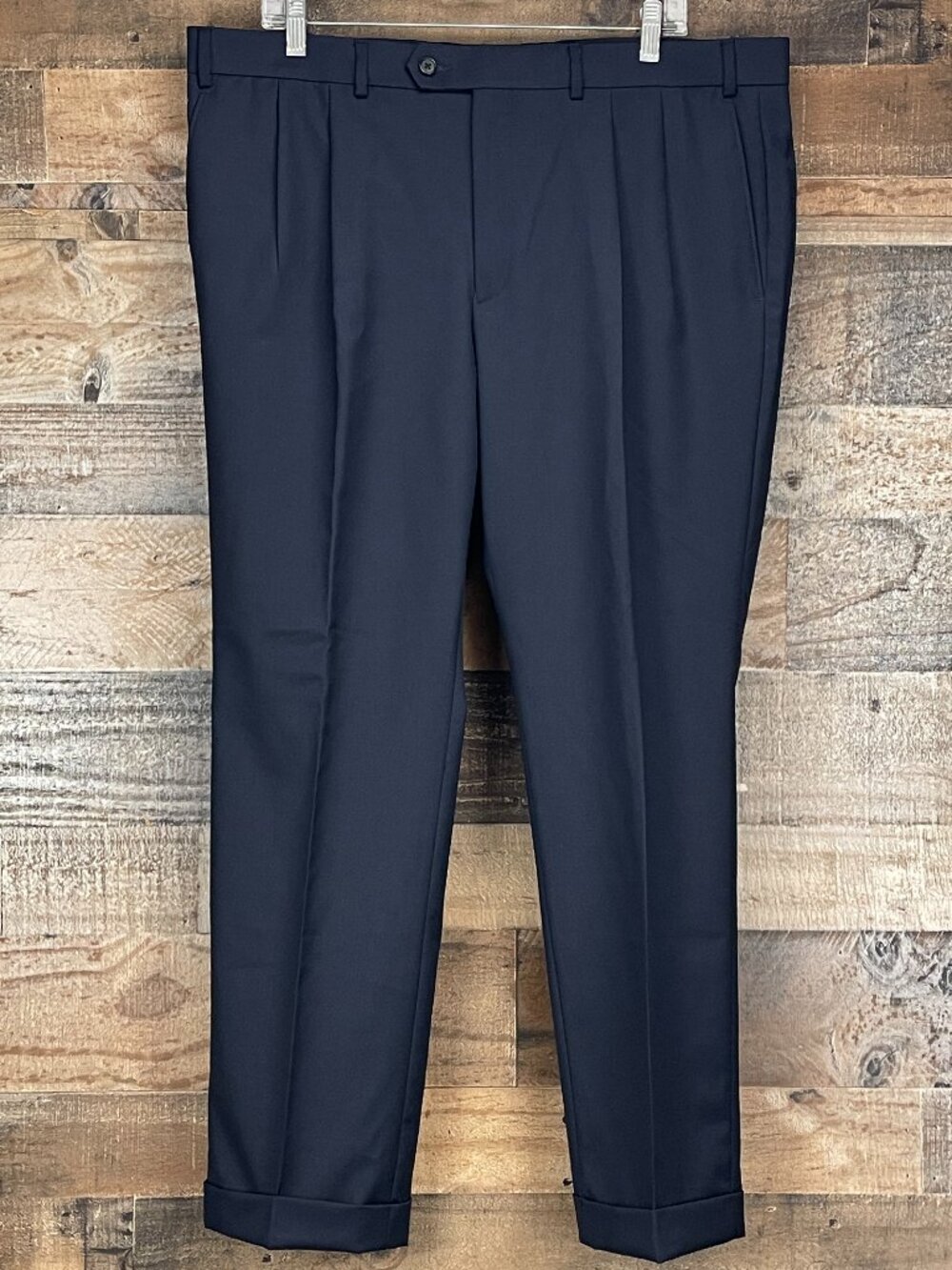 Ralph Lauren Dress Pants Mens 38x30 Navy Blue Wool Pleated Front Natural Stretch